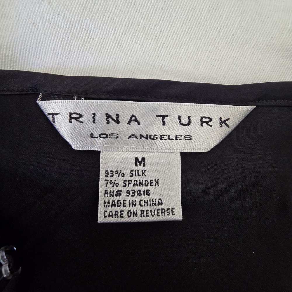 Nwot Trina Turk Silk Blend Lace Trim Slip Dress Black Sz M Minimalist Chic - Picture 2 of 11